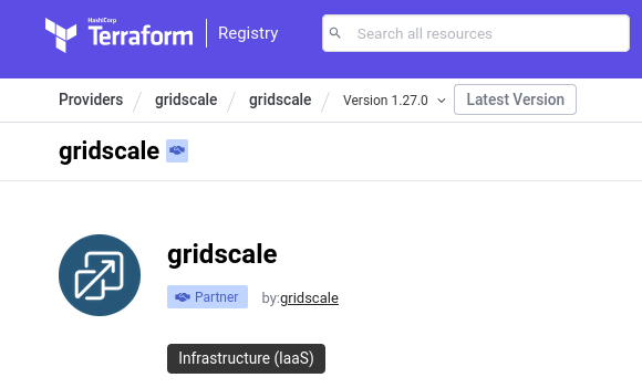 screenshot of the gridscale Terraform provider on the Terraform website